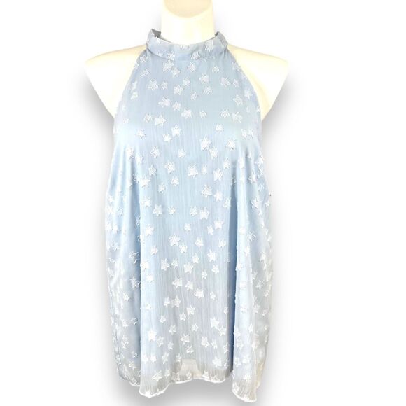 FSL Apparel Womens Blouse Top Shirt Halter Top Tie Neck Pullover Blue 3X - Picture 1 of 10
